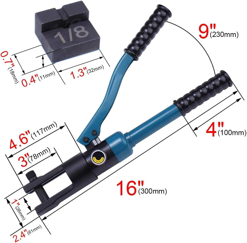 Hydraulic Hand Crimper Tool for 1/8" Stainless Steel Cable Railing Hardware Wire Rope Swaging Kit with 1Pair 1/8" Dies and 1 Set Fixing Hoop X1578