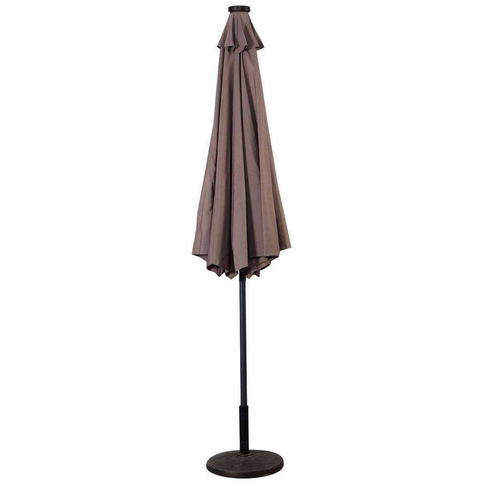 Tan Metal Patio Umbrella with Crank and LED Lights Y393215