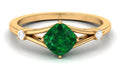 Cushion Cut Lab Grown Emerald Solitaire Ring with Diamond, 14K Yellow Gold, US 9.50 H590