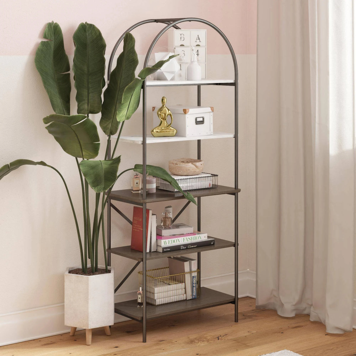 Gray Oak 5-Shelf Bookcase A673