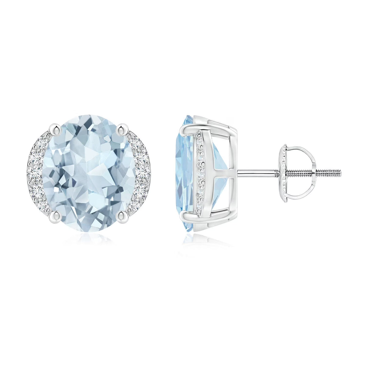 14K White Gold Aquamarine Diamond Solitaire Stud Earrings K594375