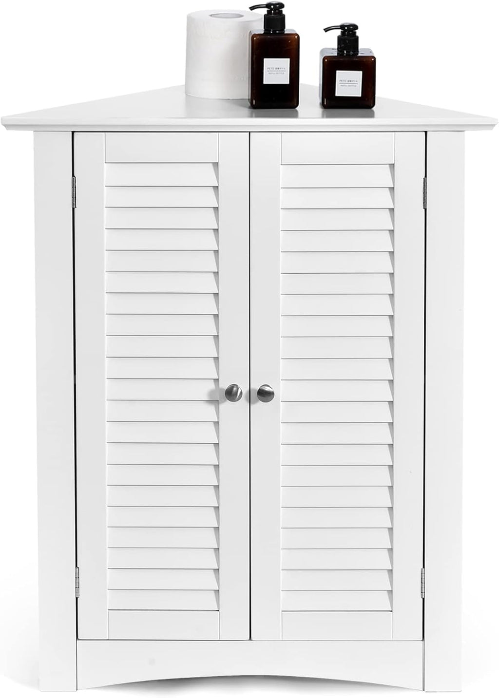 Grey Corner Bathroom Cabinet with Double Shutter Doors and Adjustable Shelf P4850