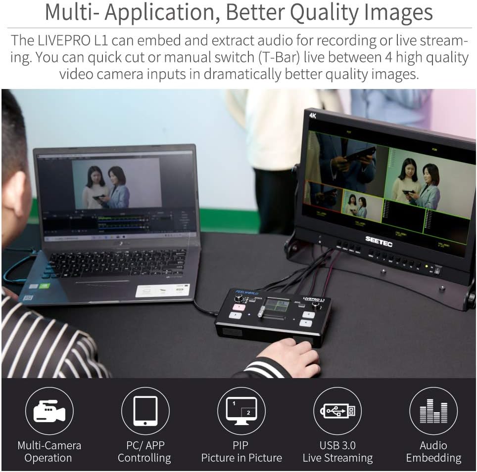 Multi Camera Video Mixer Switcher 2 Inch LCD Display 4 x HDMI Inputs USB 3.0 Output T268857