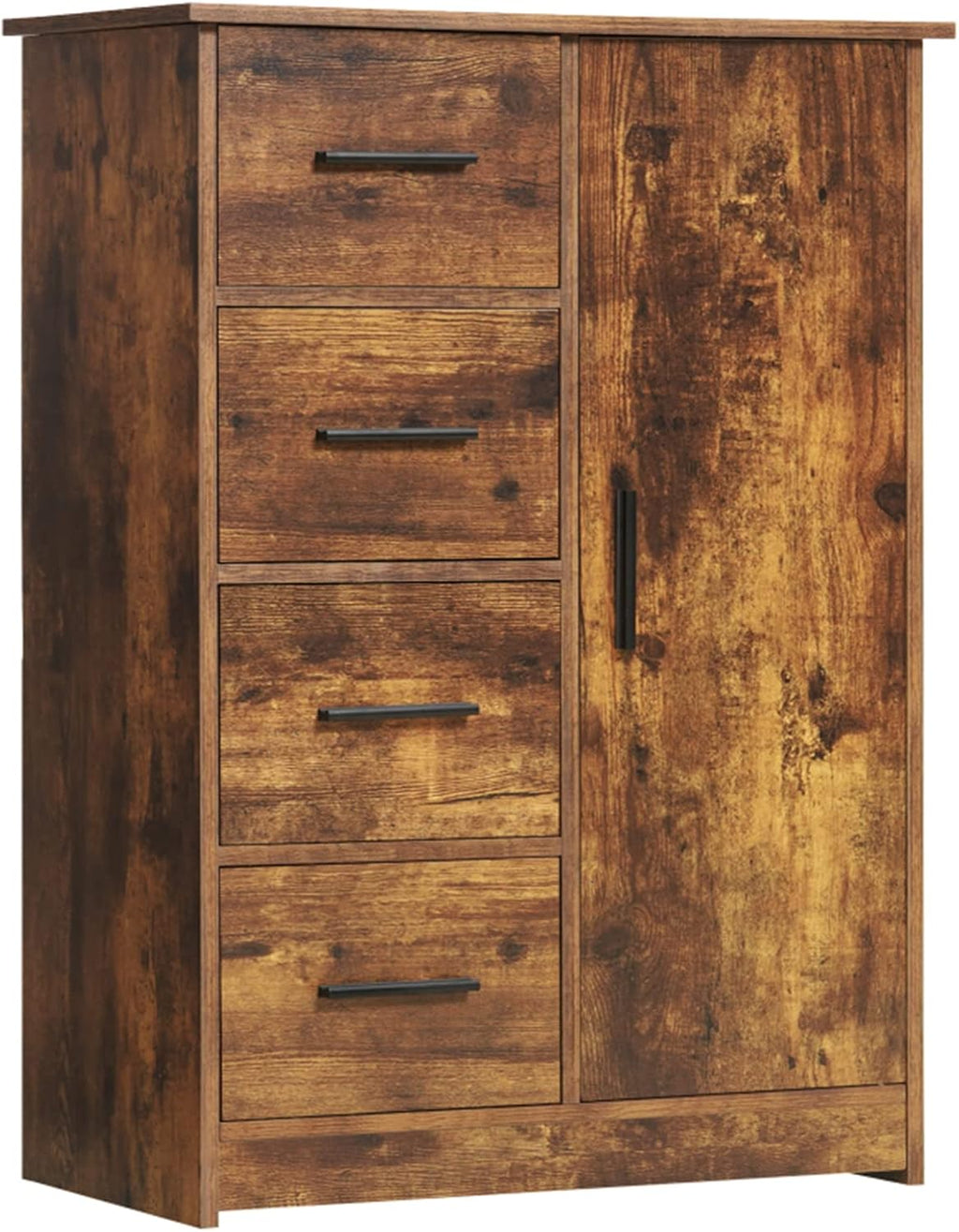 Rustic Brown Bathroom Storage Cabinet with 4 Drawers and Adjustable Shelf J8217