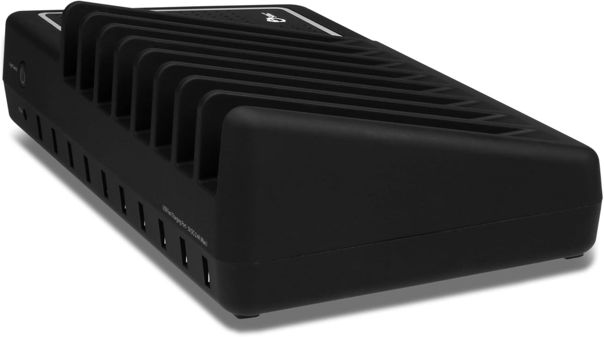 90W 10-Port USB Charging Station with Non-Slip Padded Deck and LED Ambient Light, Black, Pack of 2 L581