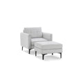 Modular Armchair with Ottoman, Light Gray, Arch Arms, 1 Seater, Black Metal Legs A699404