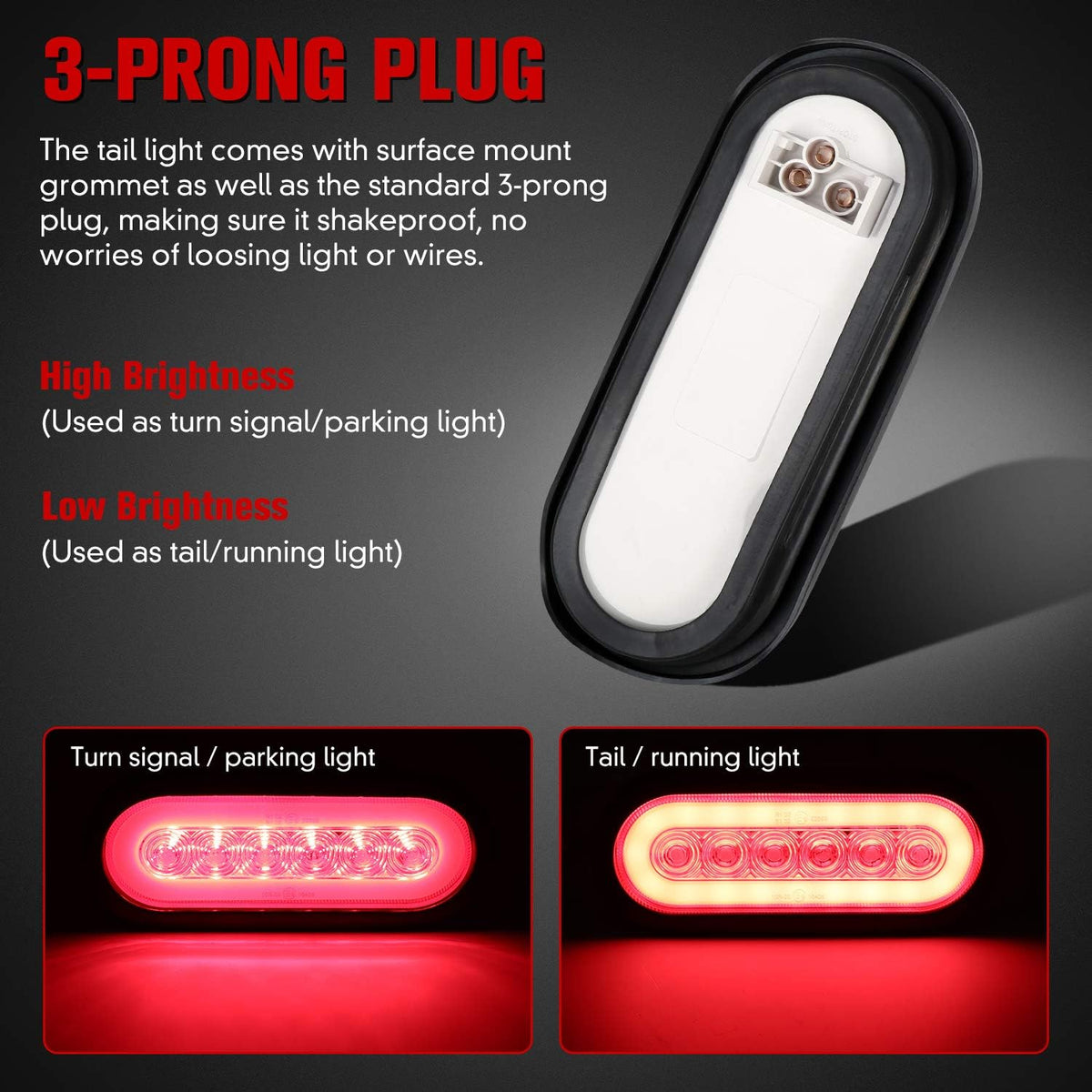 6" Oval Red LED Trailer Tail Lights 4PCS with Surface Mount Grommet H1881