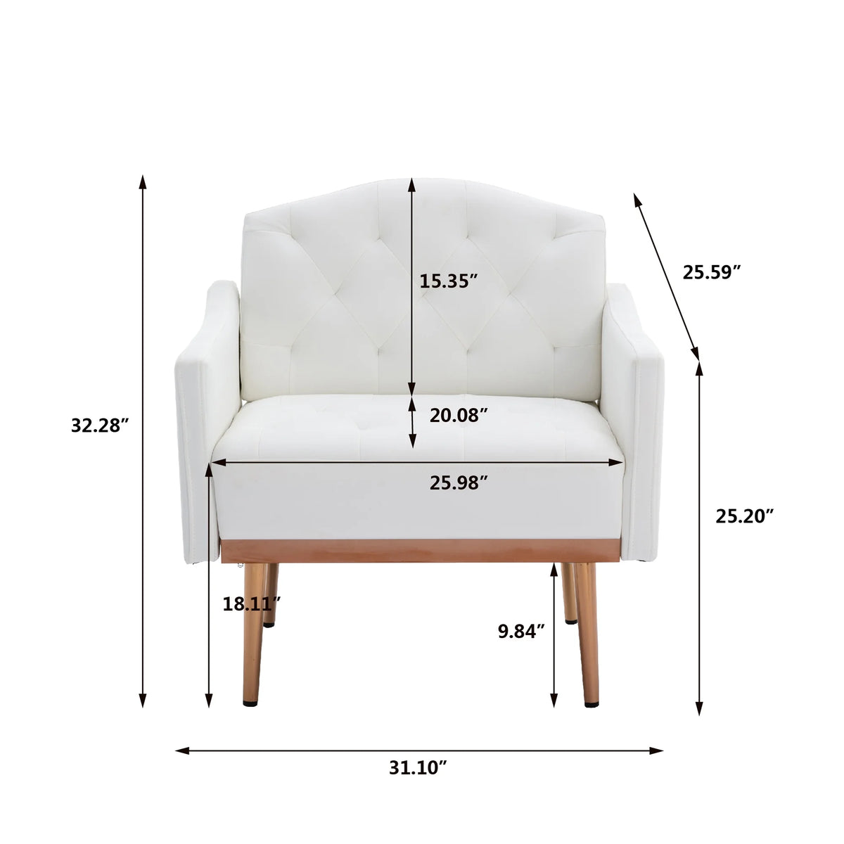 White PU Leather Accent Chair with Golden Metal Legs U15430