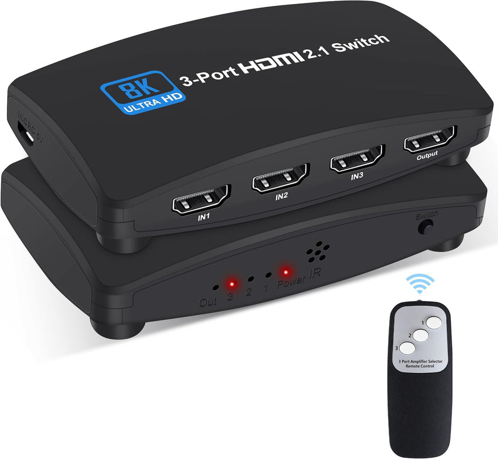 HDMI 2.1 Switch 3 in 1 Out with Remote Control Pack of 2 U94232