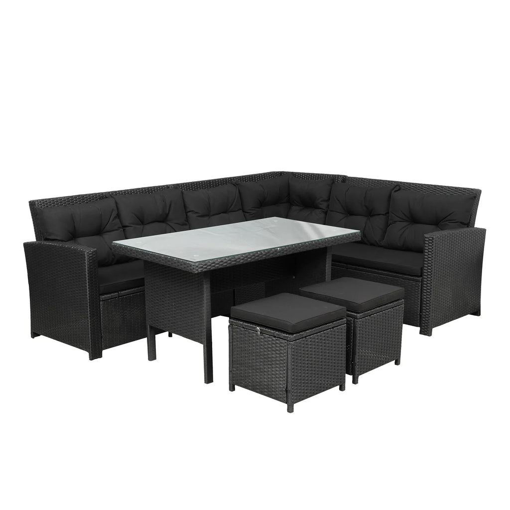 6-Piece Outdoor Sectional Sofa with Glass Table Ottomans Z650