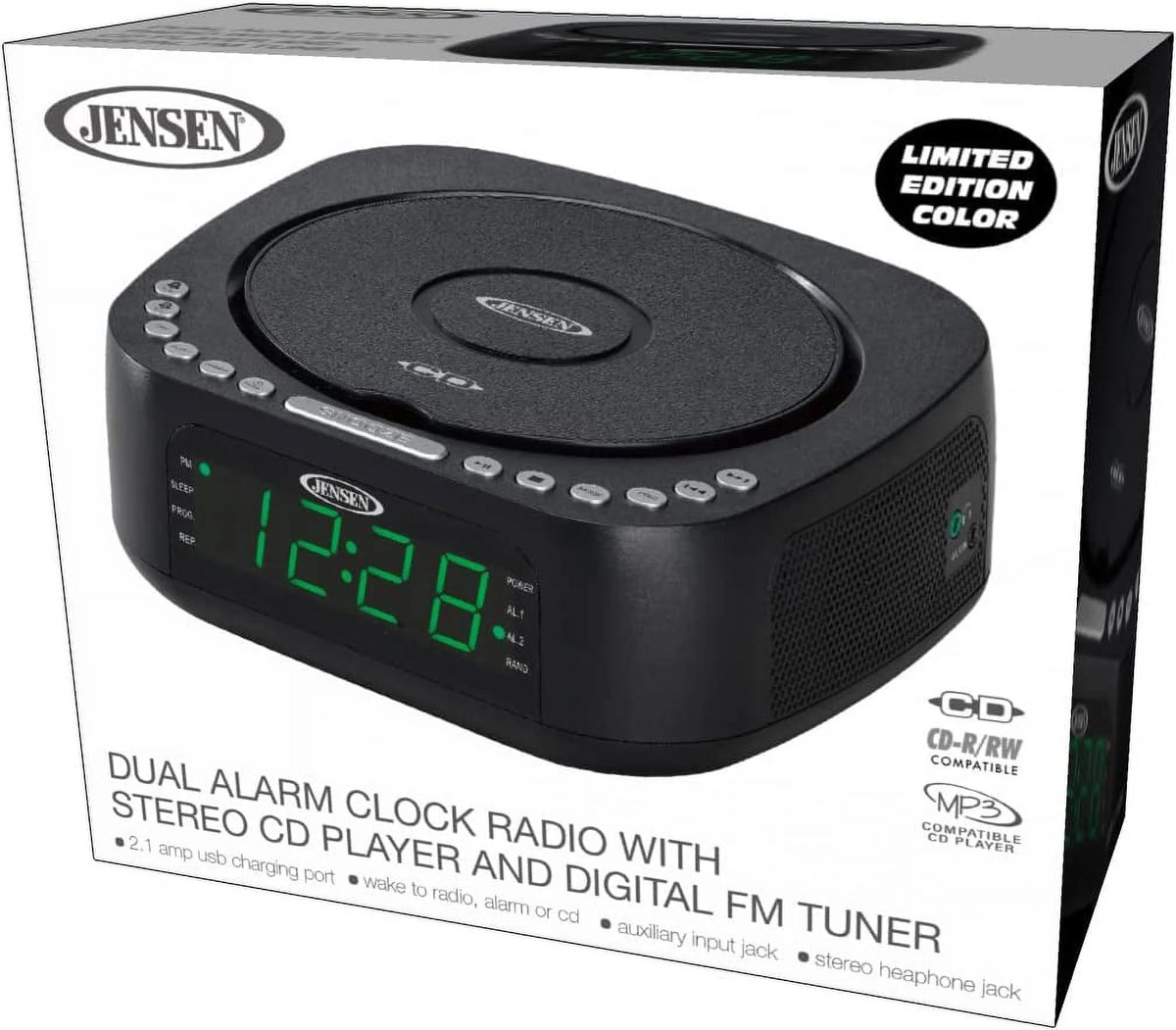 CD Player Tabletop Stereo Dual Alarm Clock Digital FM Radio N77038