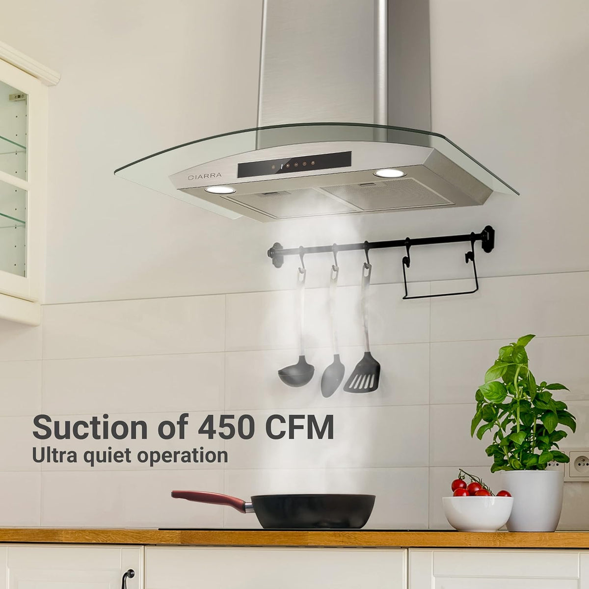 Wall Mount Range Hood 30 inch Stainless Steel Tempered Glass 3 Speed Fan Ductless Convertible F8157