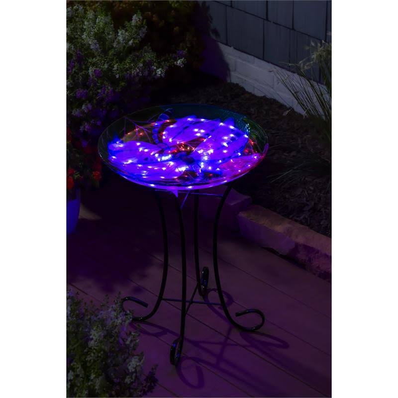 Solar Hand Painted Glass Bird Bath with Stand N627576