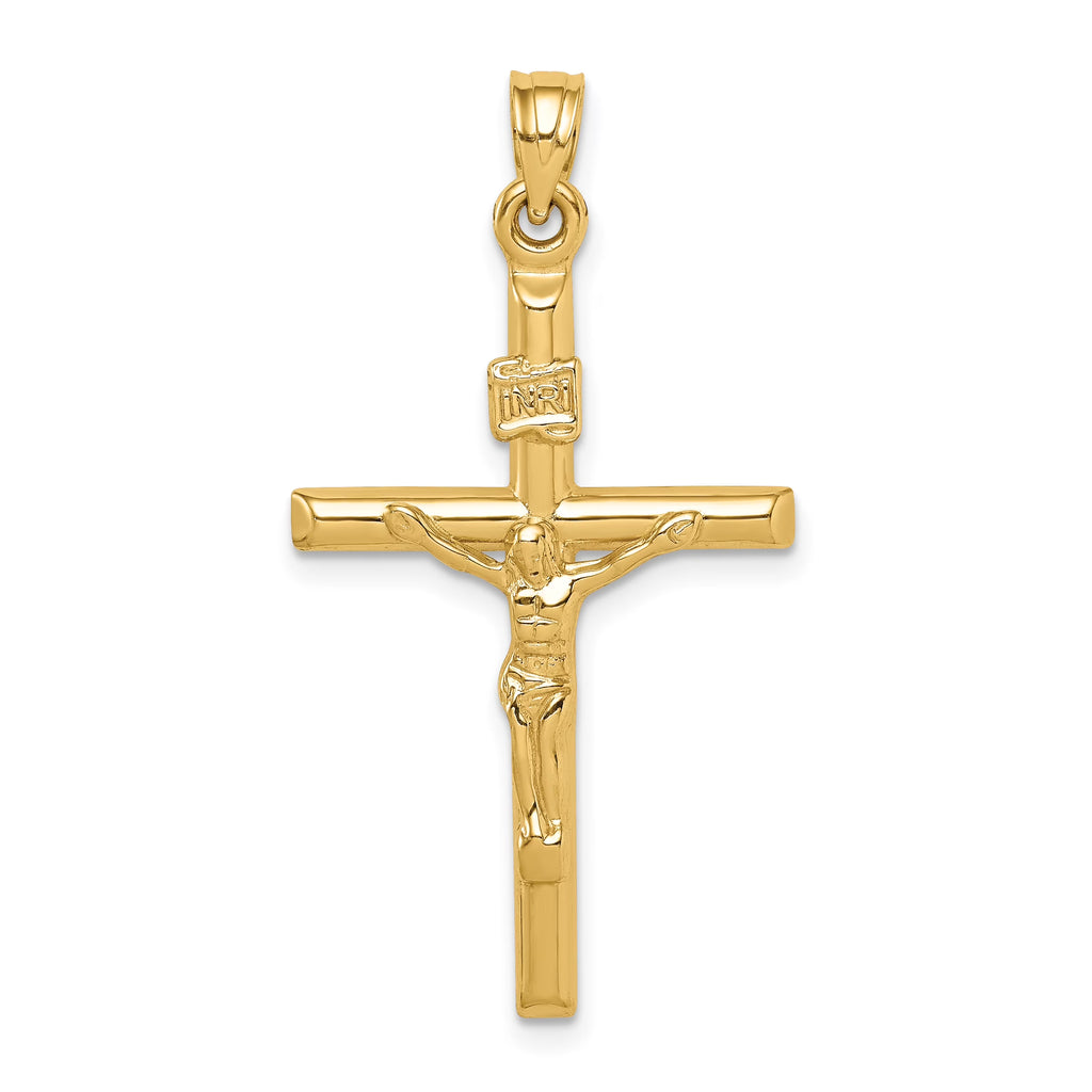 14K Yellow Gold Hollow Crucifix Pendant Charm Q1339