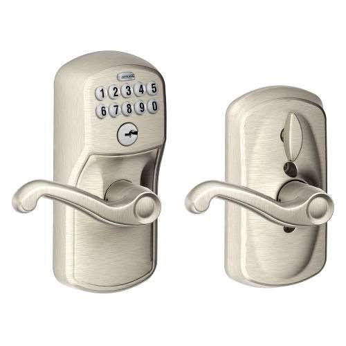 Satin Nickel Keypad Entry Lever with Flex Lock R183772