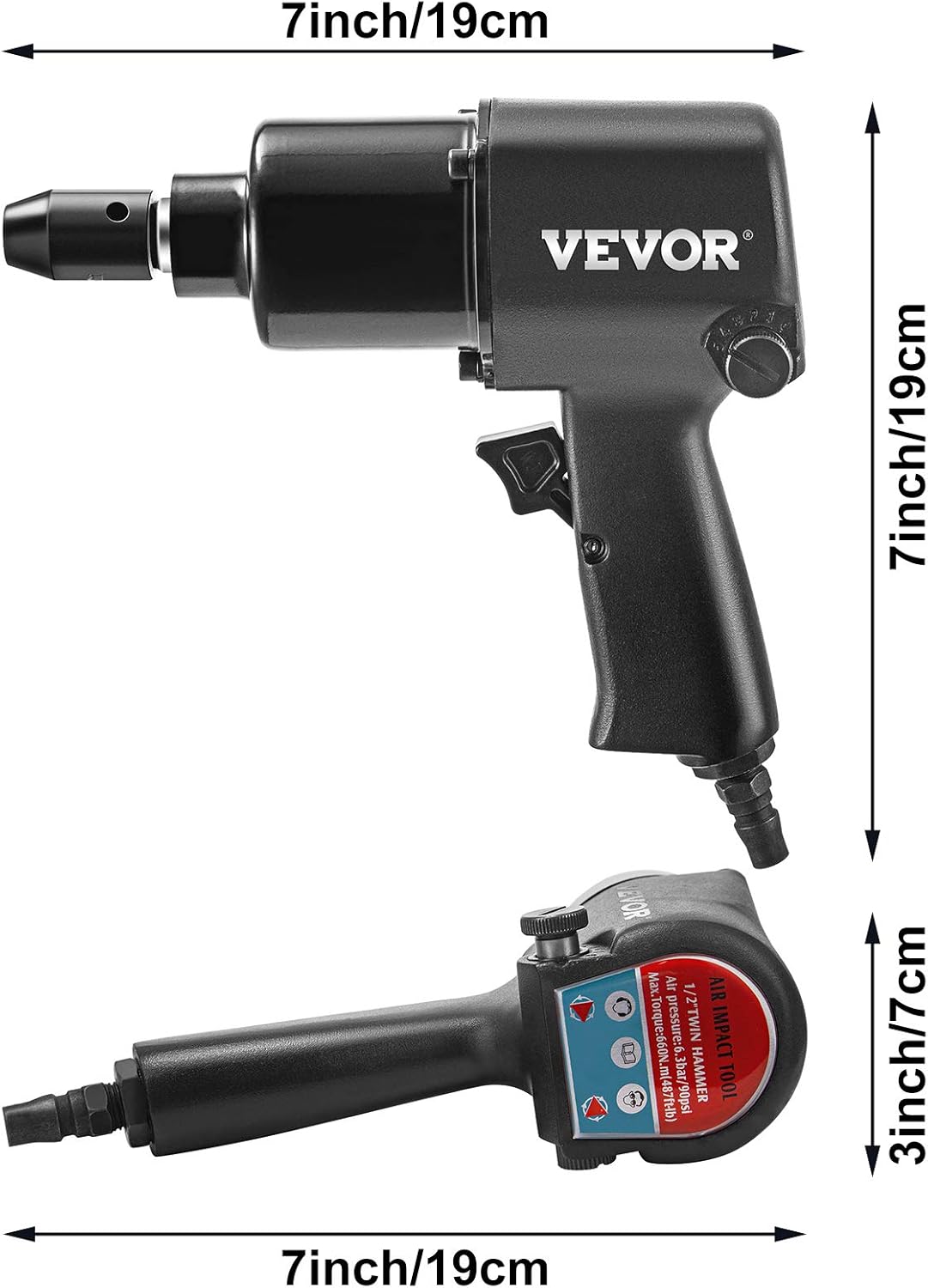 1/2" 660Nm 5-Speed Pneumatic Impact Wrench Pack of 2 F583207