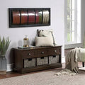 Walnut Wood Storage Bench with 3 Drawers and 3 Woven Baskets B117