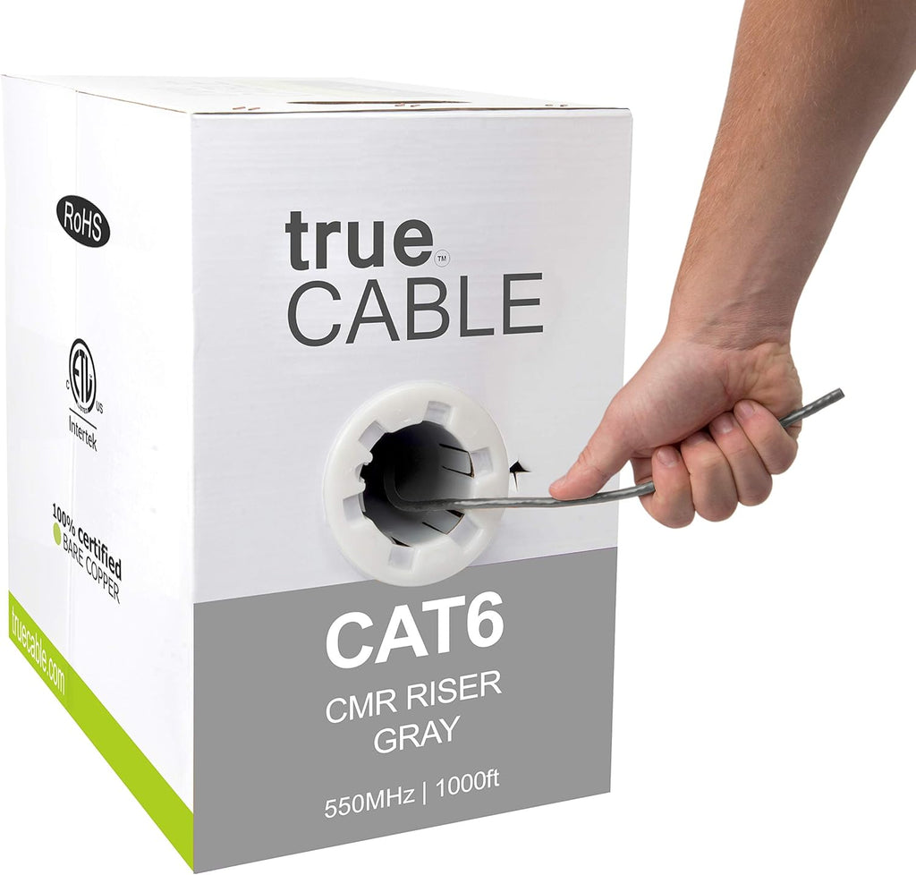 Cat6 Riser Bulk Ethernet Cable, 1000ft, Blue, 23AWG 4 Pair Solid Bare Copper, UTP N842