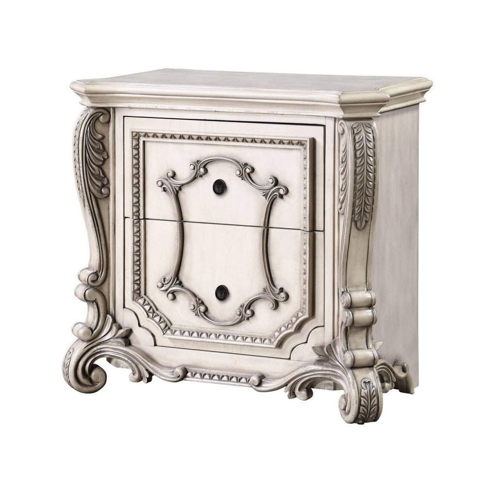 Antique White Wooden Nightstand with 2 Storage Drawers K6703