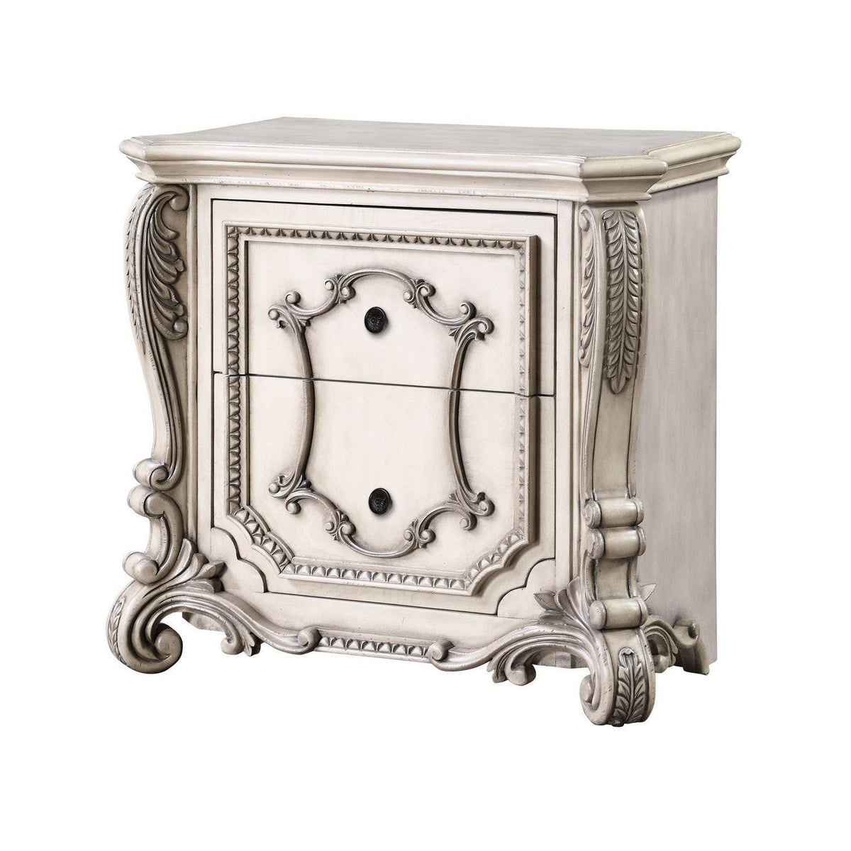 Antique White Wooden Nightstand with 2 Storage Drawers K6703