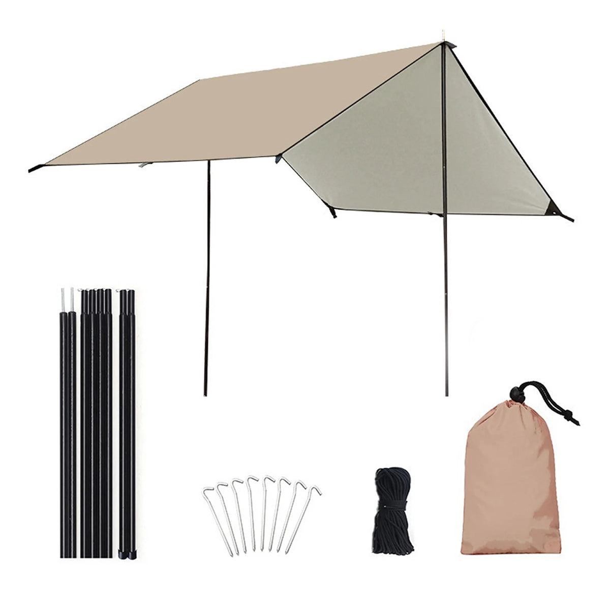 Camping Awning Tarp with Poles Waterproof Sun Shade Q4108