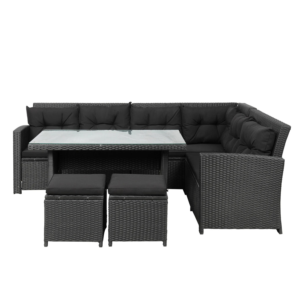 6-Piece Outdoor Sectional Sofa with Glass Table Ottomans Z650