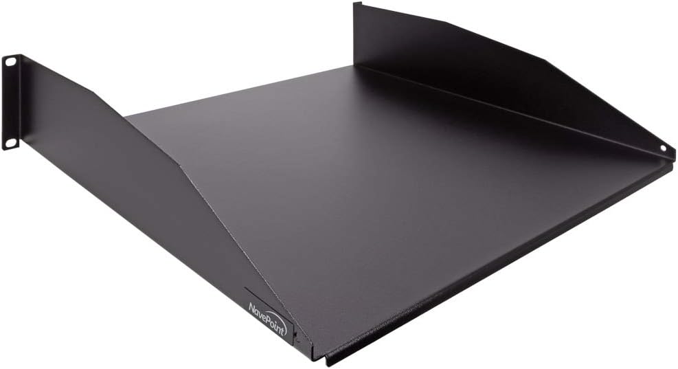 2U 19-Inch Rack Mount Cantilever Server Cabinet Shelf with Lip 16-Inches Deep Black Pack of 2 F4026