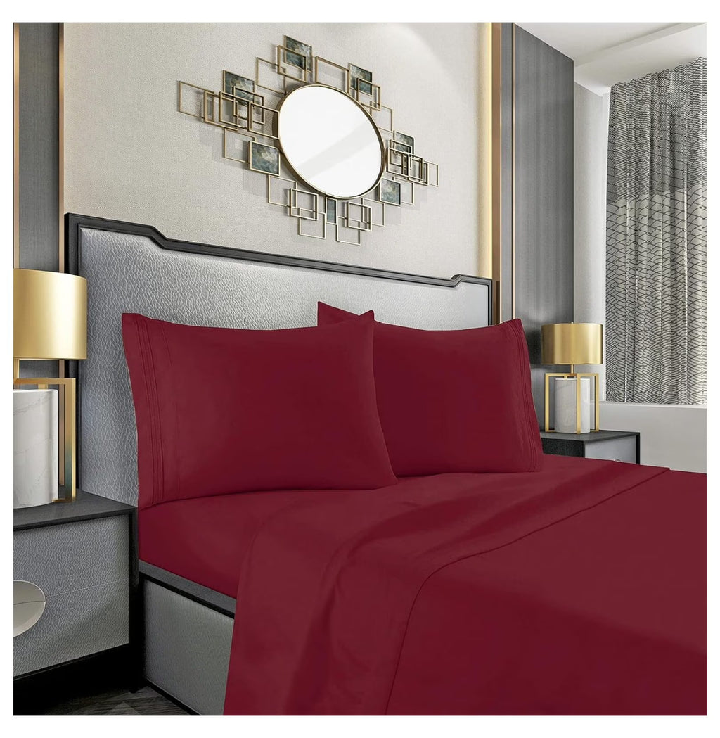 Burgundy Twin 4 Piece Sheet Set with Pillowcases I563