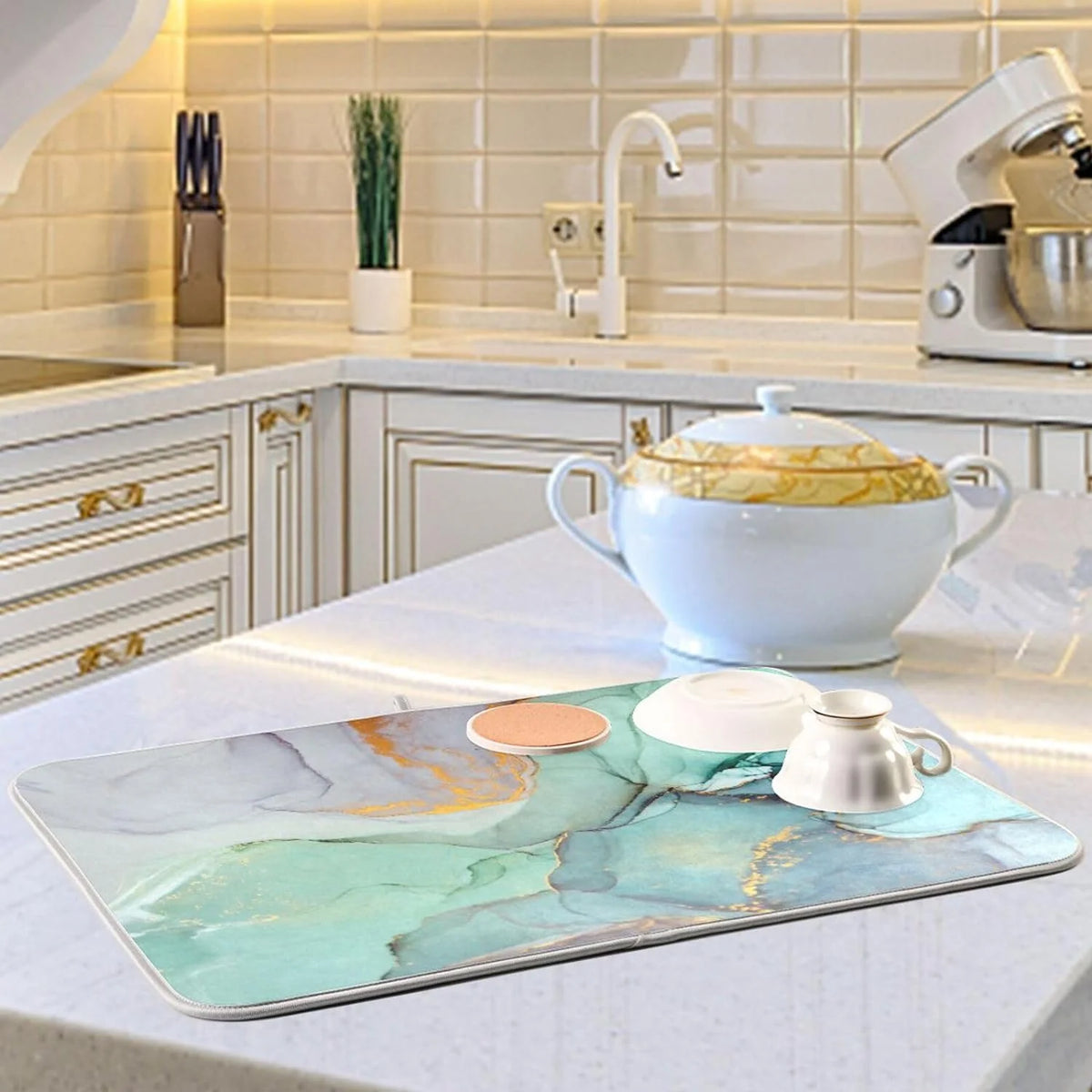Abstract Marble Dish Drying Mat, 18x24Inch A751247