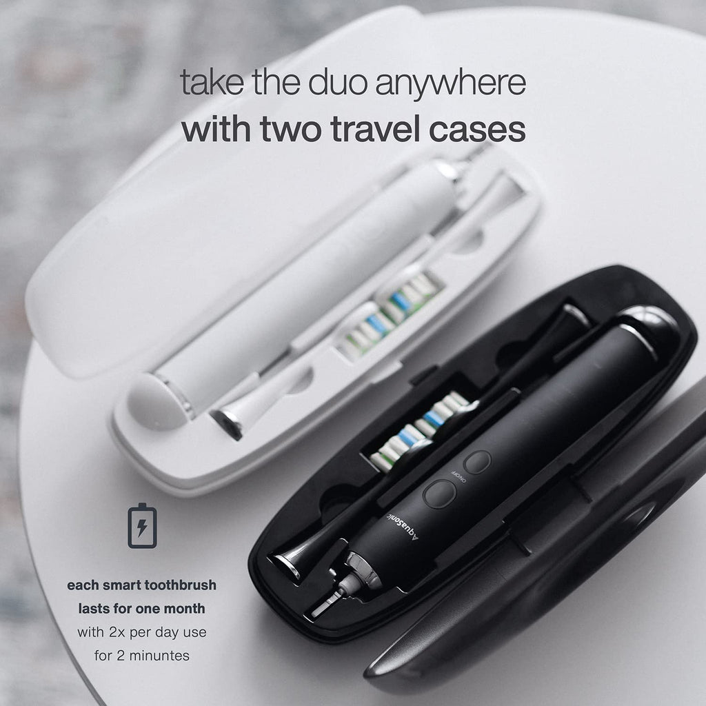 Electric Smart Toothbrush with UV Sanitizing Charging Base, 10 Brush Heads, 2 Travel Cases, Pack of 2 Q59347