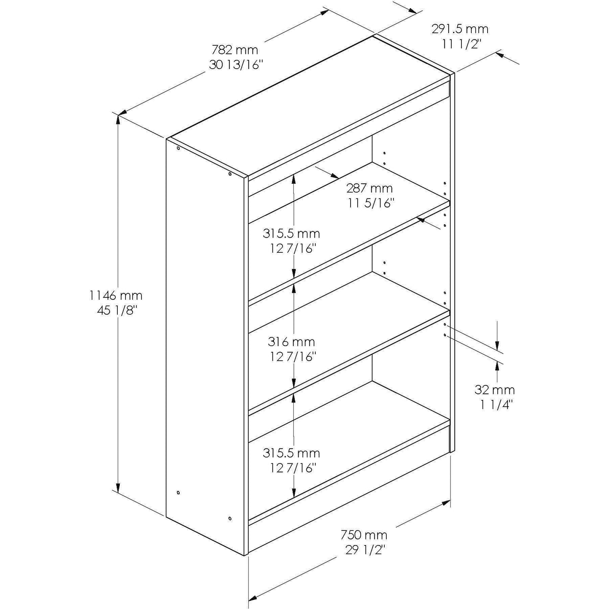 Royal Cherry 3-Shelf Bookcase P481
