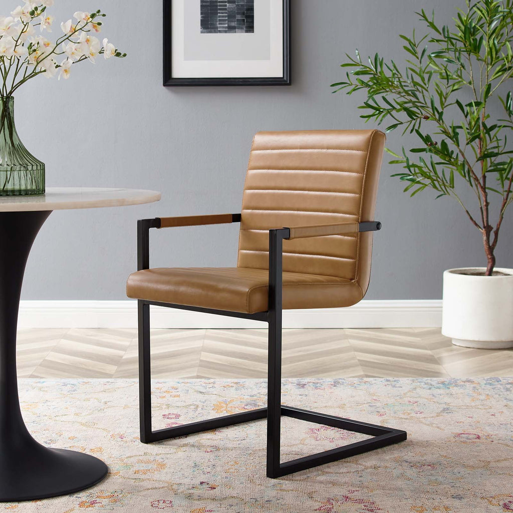 Tan Vegan Leather Dining Chairs, Set of 2 O813
