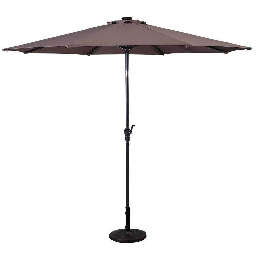 Tan Metal Patio Umbrella with Crank and LED Lights Y393215