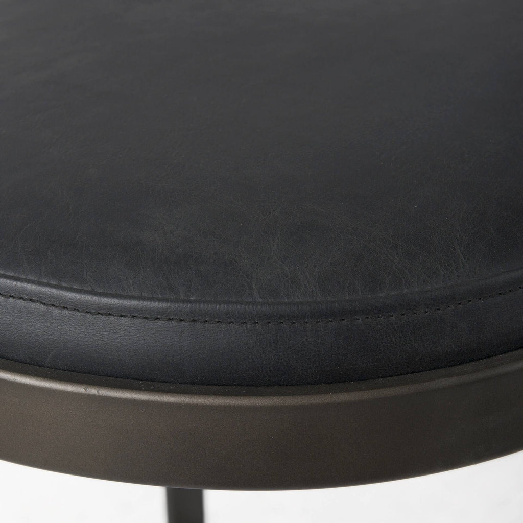 Dark Brown Leather Bar Stool with Metal Frame N5817