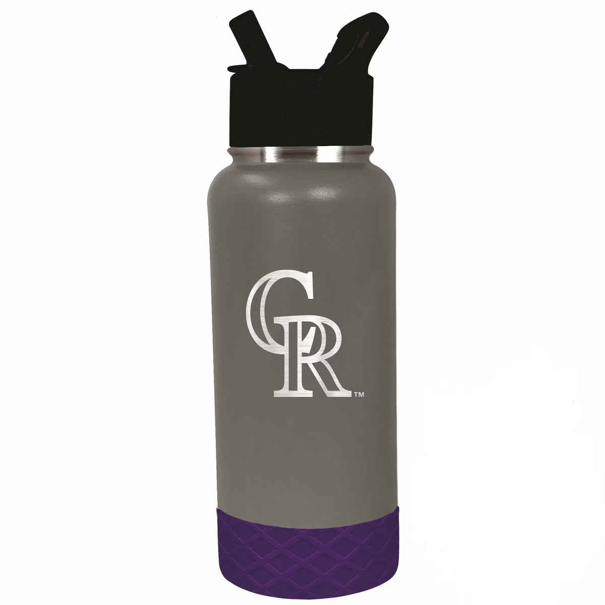 32 oz Gray and Purple Insulated Stainless Steel Water Bottle with Wide Mouth and Flip-Top Lid U953