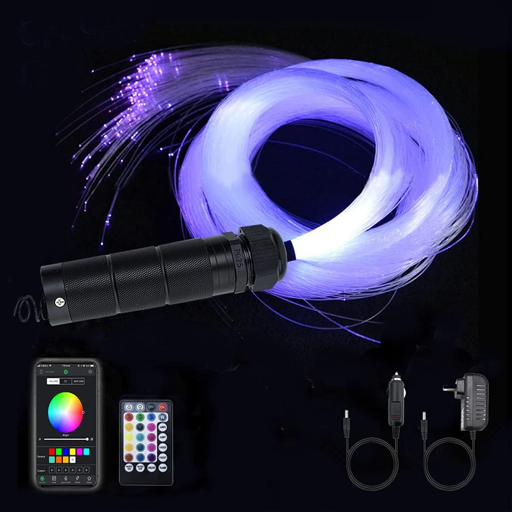 Car Use Bluetooth 6W RGB LED Fiber Optic Star Ceiling Light Kit APP Remote Controller 150pcs 0.03in 6.5ft Optic Cable Music Mode Sensory Lighting V380