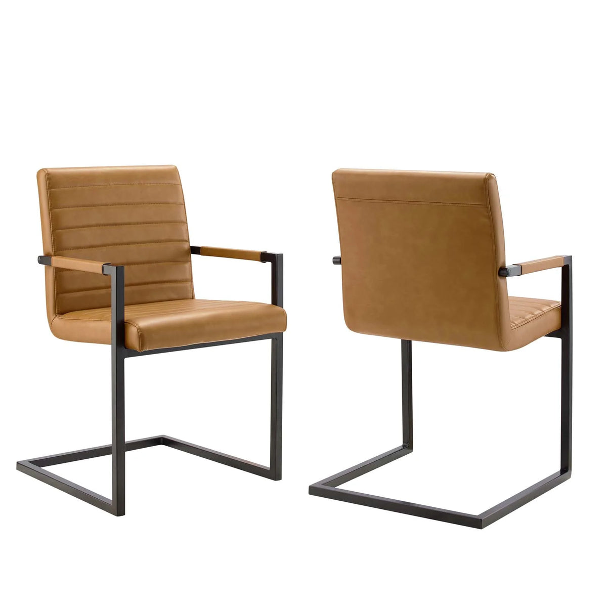 Tan Vegan Leather Dining Chairs, Set of 2 O813