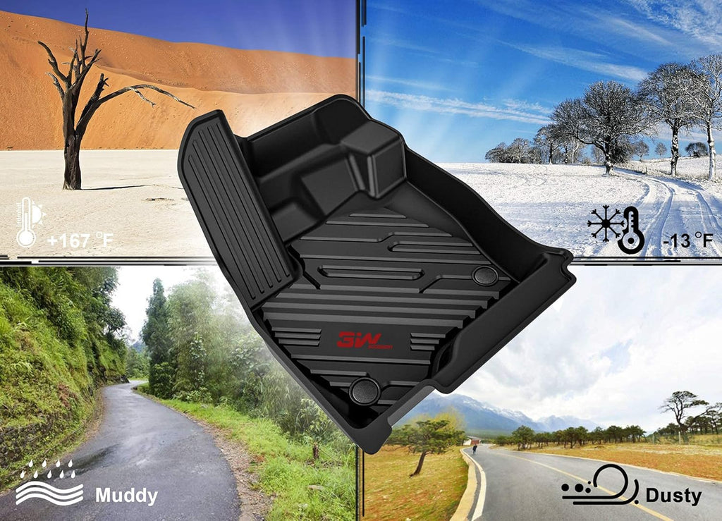 Black TPE All Weather Custom Fit Floor Mats for Ford Ranger Supercrew Cab 1st & 2nd Row Full Set Z645