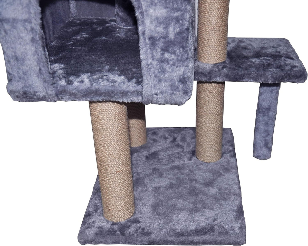 Grey Cat Tree with Scratching Toy and Ball Activity Centre R231883