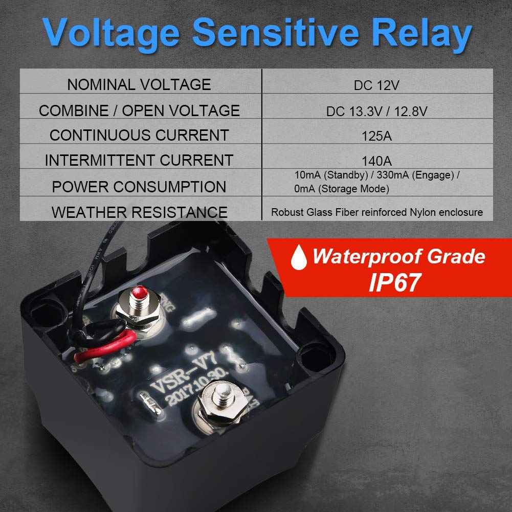 Dual Battery Isolator Kit 12V 140A Voltage Sensitive Relay Wiring Cable Kit J7072