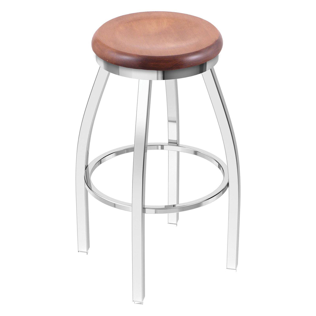 Swivel Extra Tall Bar Stool with Pewter Finish and Medium Maple Seat W2654