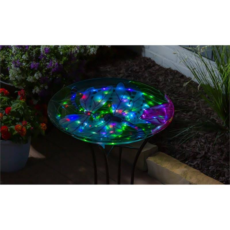Solar Hand Painted Glass Bird Bath with Stand N627576