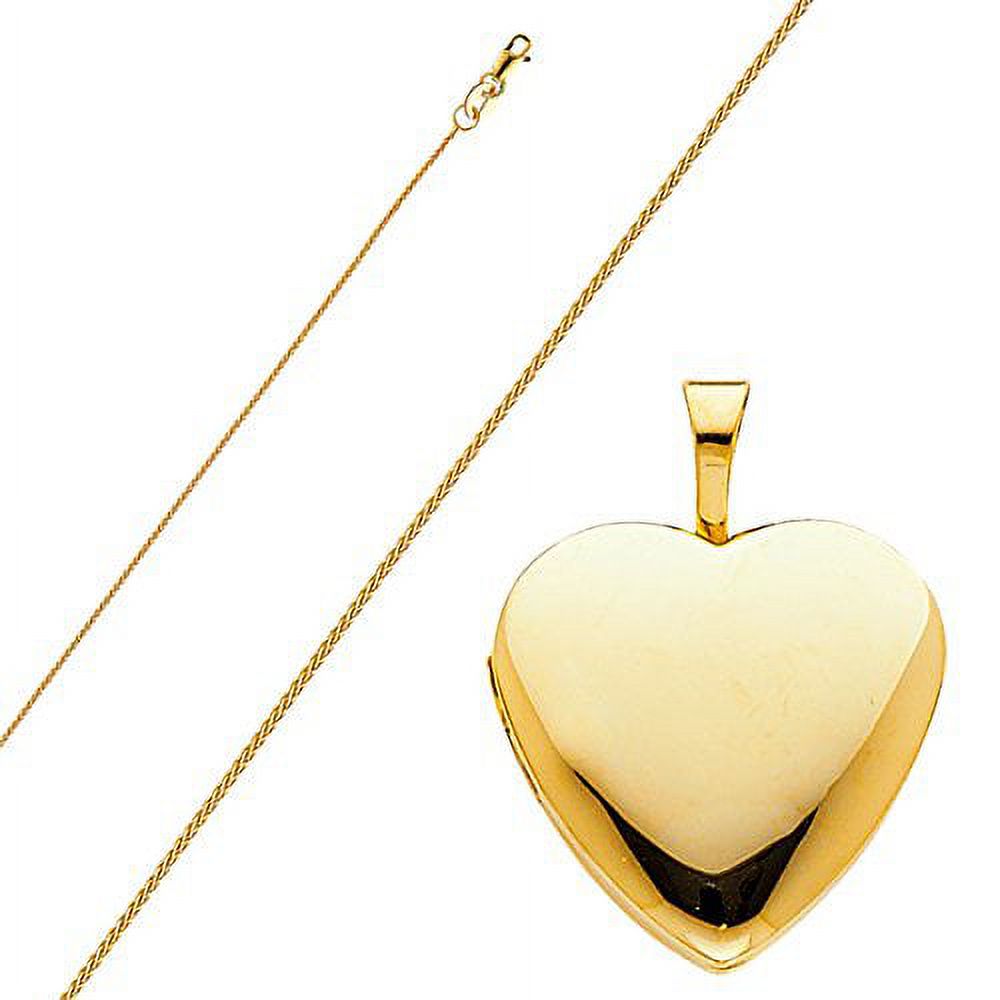 14k Yellow Gold Heart Locket Pendant with 0.8 mm Wheat Chain 16'' - 22'' G73462