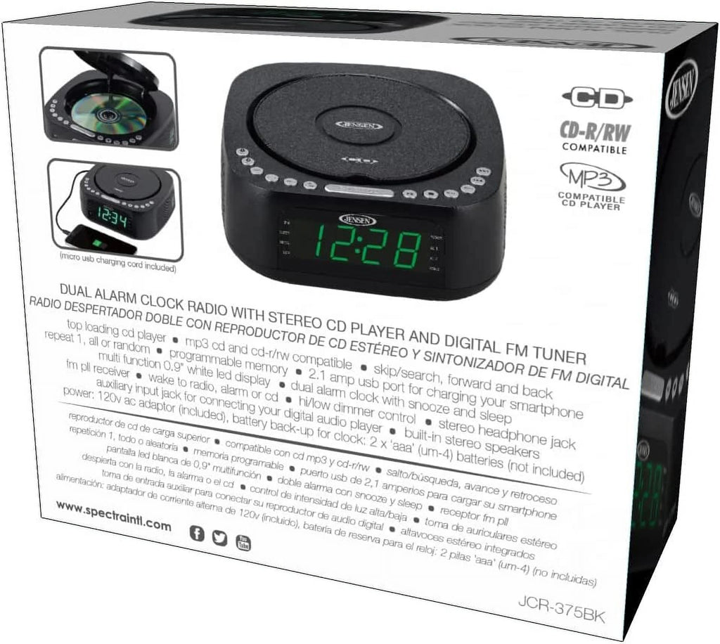 CD Player Tabletop Stereo Dual Alarm Clock Digital FM Radio N77038