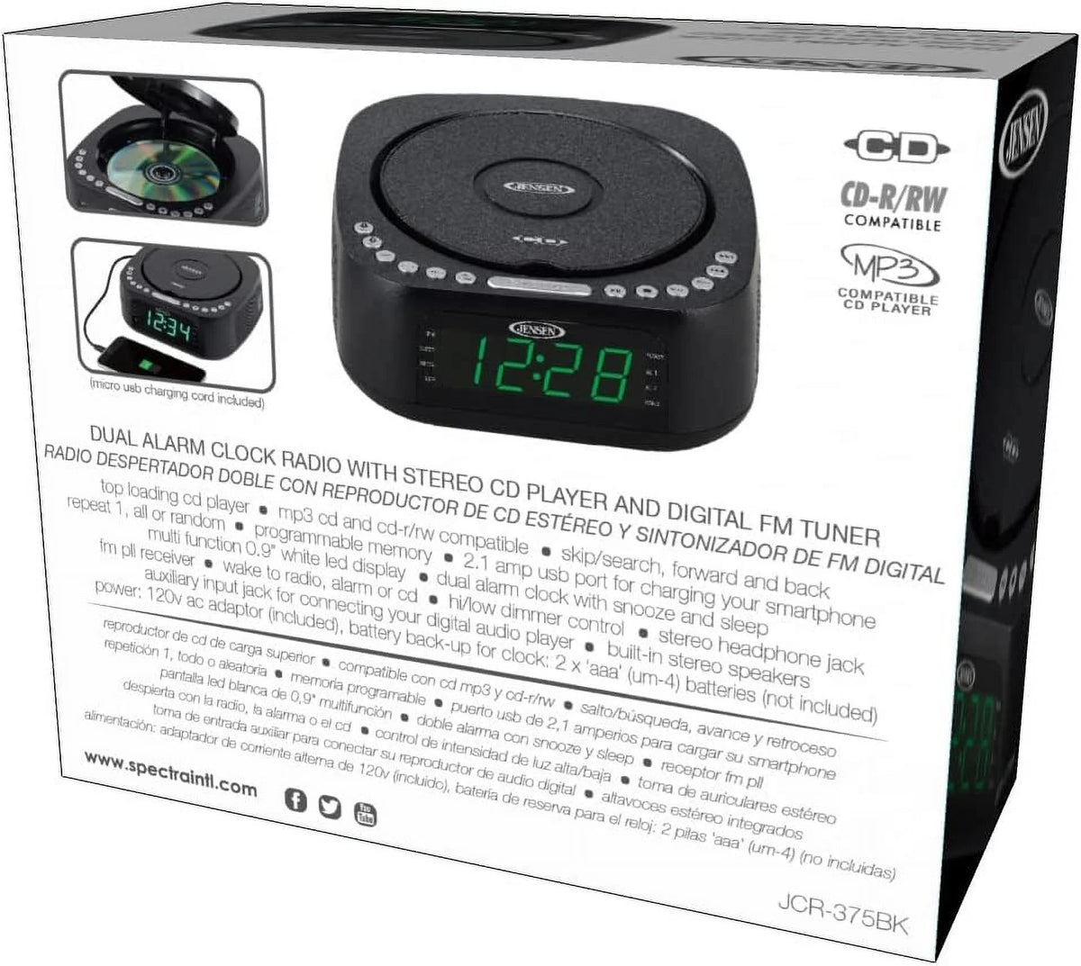 CD Player Tabletop Stereo Dual Alarm Clock Digital FM Radio N77038