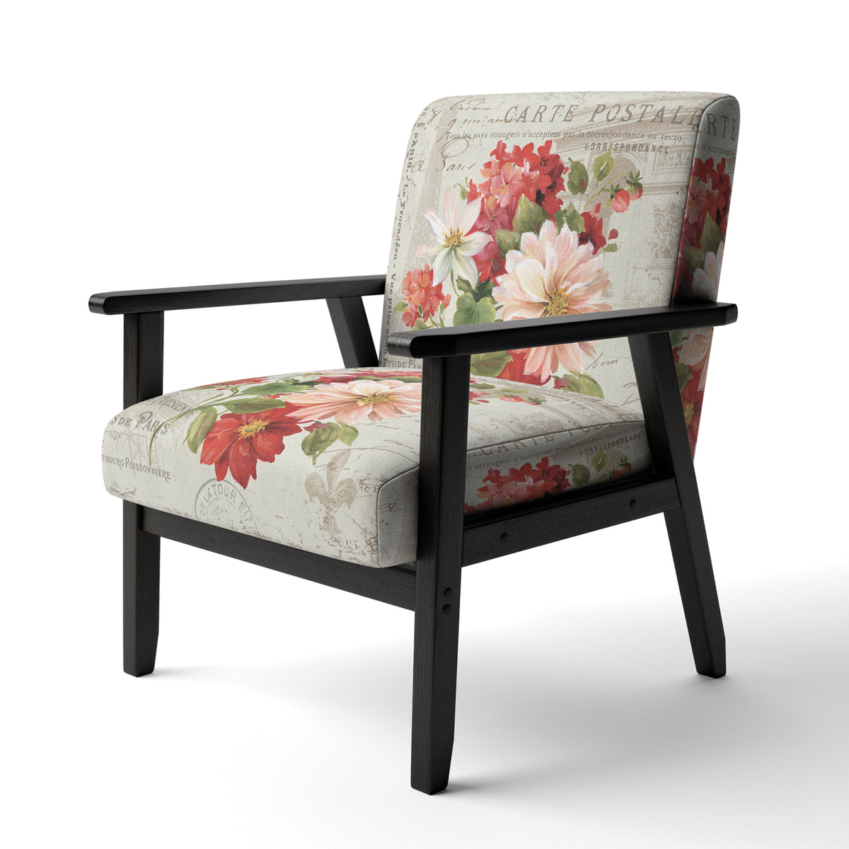 Red Painted Flowers Upholstered Accent Chair Z121
