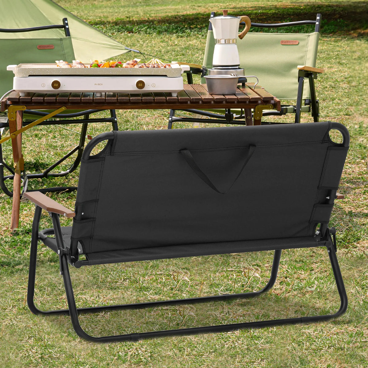 Folding Double Camping Chair with Armrest, 2-Person, Black A57445