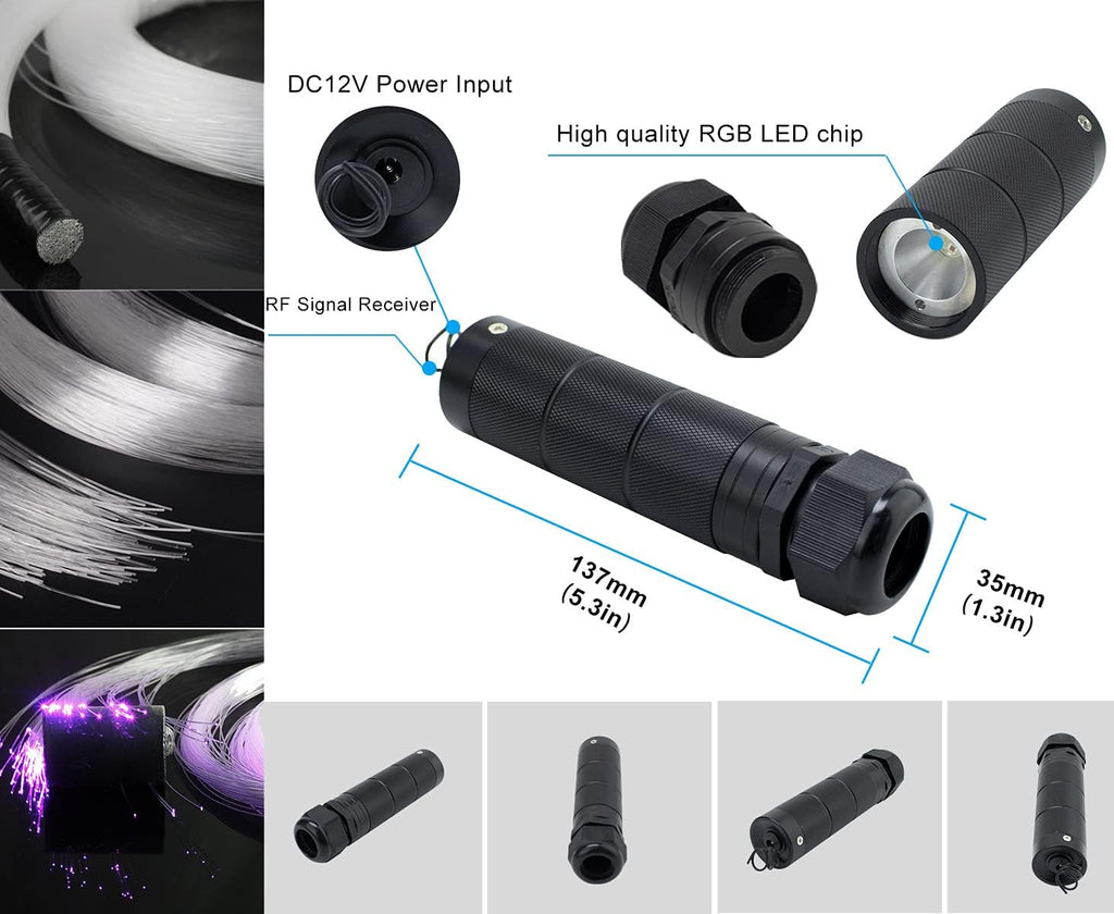 Car Use Bluetooth 6W RGB LED Fiber Optic Star Ceiling Light Kit APP Remote Controller 150pcs 0.03in 6.5ft Optic Cable Music Mode Sensory Lighting V380