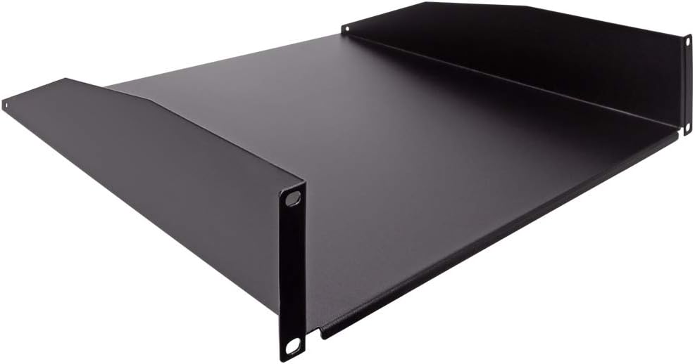 2U 19-Inch Rack Mount Cantilever Server Cabinet Shelf with Lip 16-Inches Deep Black Pack of 2 F4026