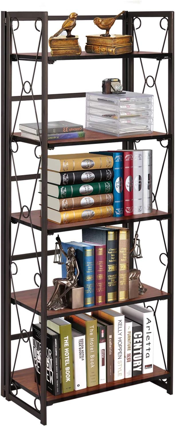 5 Tier Dark Brown Metal Frame Bookshelf X190895